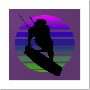 Kitesurfing Female Rider Silhouette Retro Sunset Posters and Art